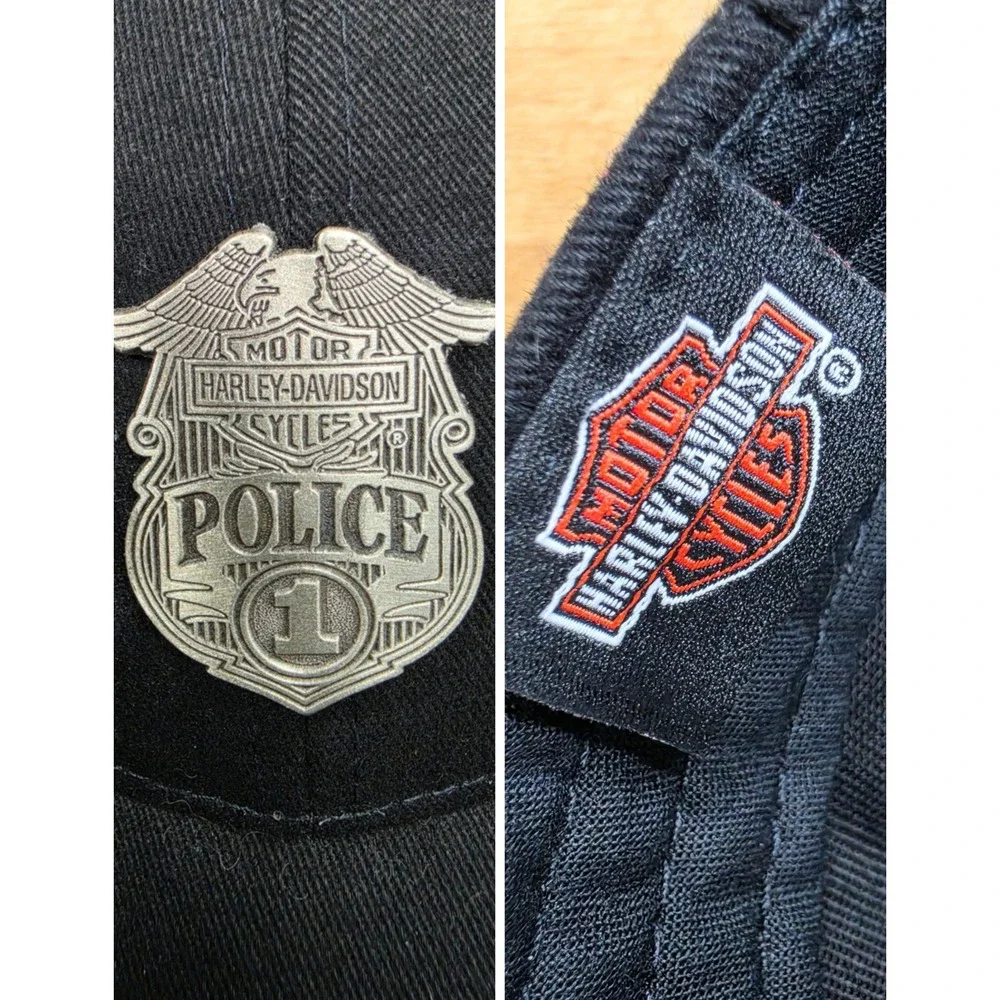 Harley Davidson Police 1 Biker Baseball Cap Black Mens OS Adjustable Metal Badge